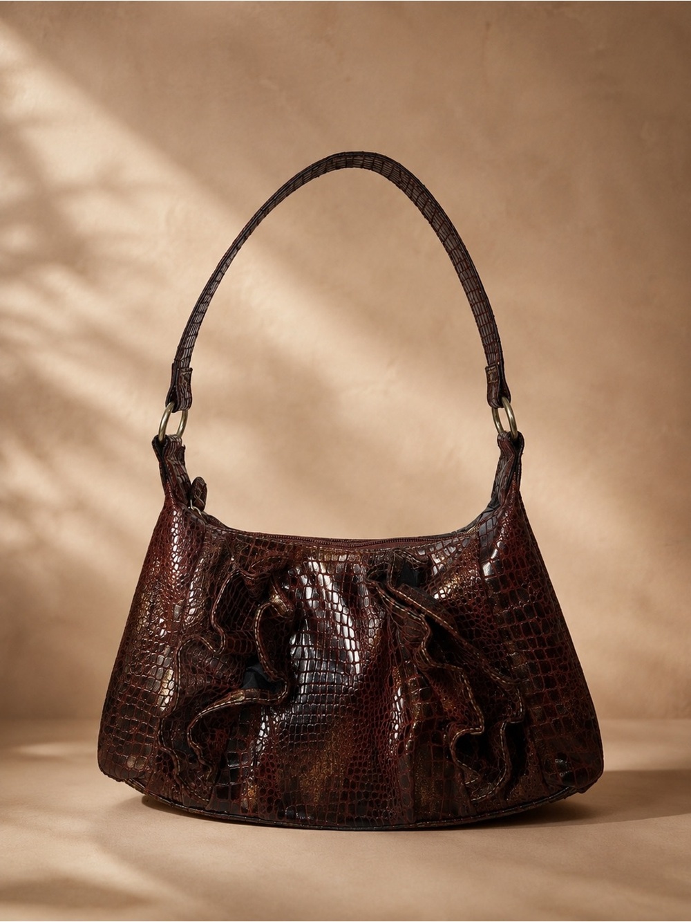 Vintage Genna De Rossi Croc Ruffle Shoulder Bag
